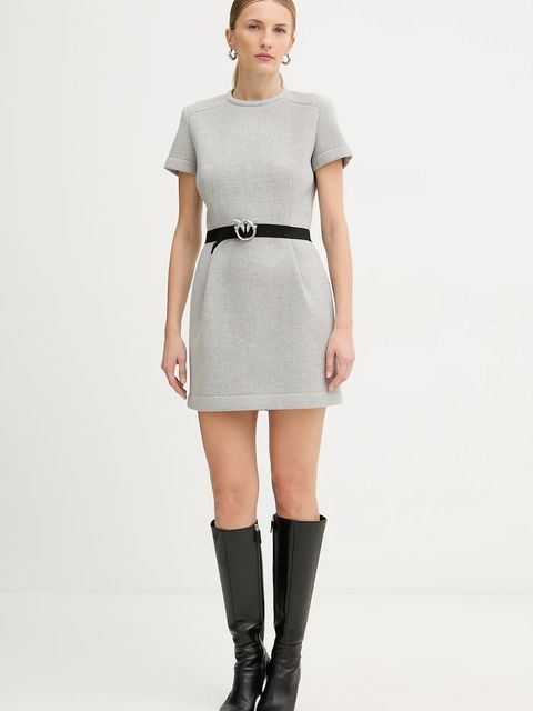 Pinko sukienka z dodatkiem wełny kolor szary mini rozkloszowana 106084 A2ZQ