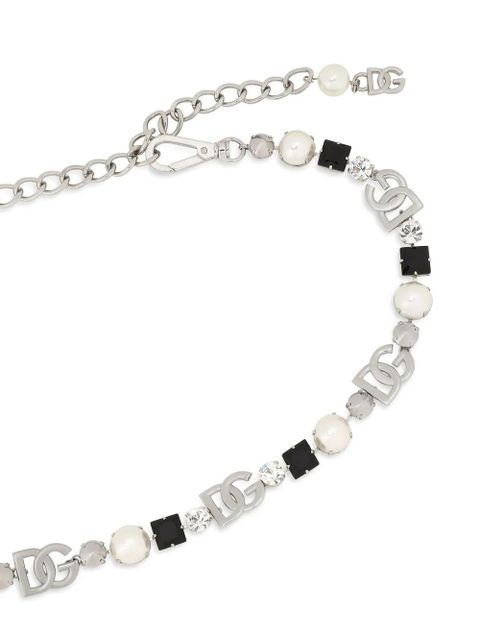 Dolce & Gabbana DG-logo rhinestone-embellished belt - Silver
