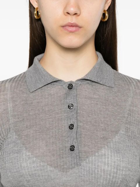 Moncler ribbed wool polo top - Grey