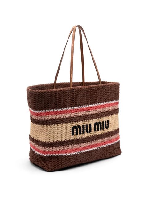 Miu Miu striped crochet shoulder bag - Brown