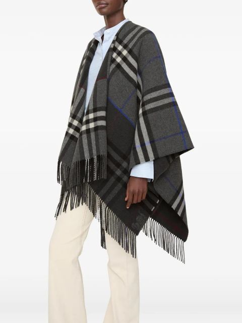 Burberry contrast check cashmere wool cape - Grey - zdjęcie produktu nr 2