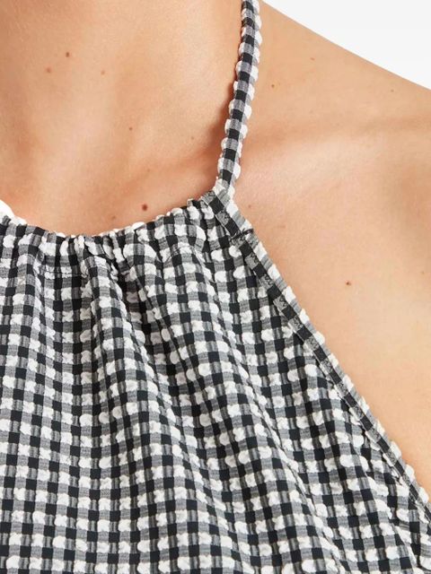 Hunza G halterneck gingham seersucker mini dress - White