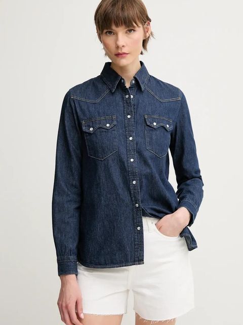 United Colors of Benetton koszula jeansowa damska kolor niebieski regular z kołnierzykiem klasycznym - zdjęcie produktu nr 1