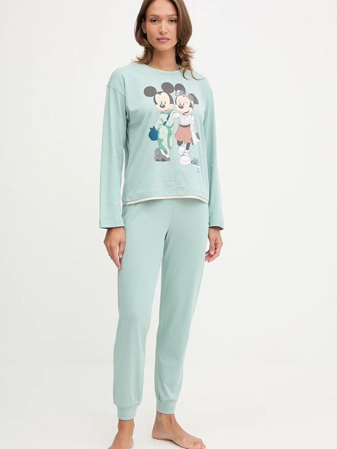 United Colors of Benetton piżama bawełniana damska kolor turkusowy bawełniana 30963P049 - zdjęcie produktu nr 1