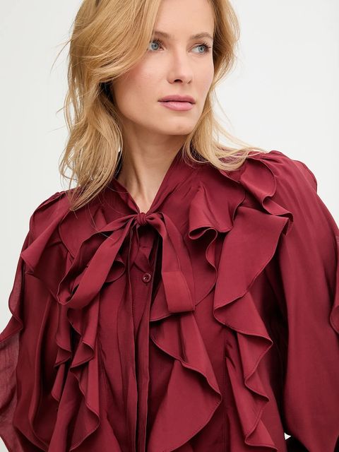 Answear.LAB koszula damska kolor bordowy regular z wiązanym dekoltem