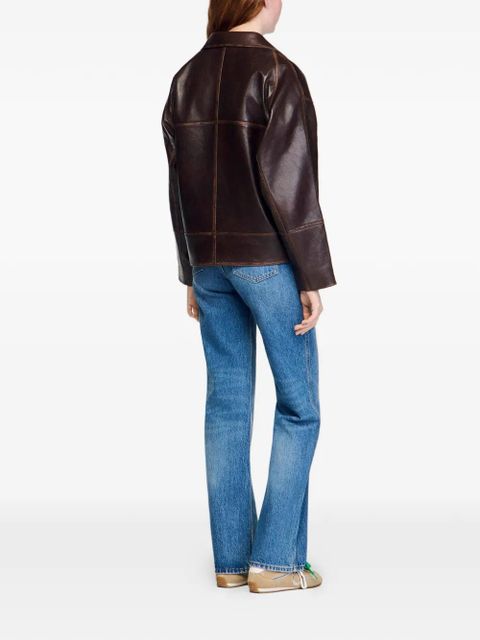 SANDRO oversized leather jacket - Brown