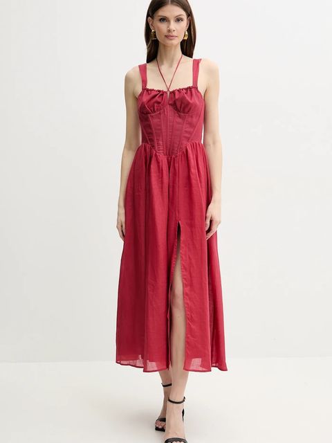 Bardot sukienka ESRA kolor czerwony maxi rozkloszowana 59237DB