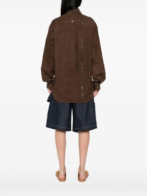 Moschino stud-embellishment suede shirt - Brown