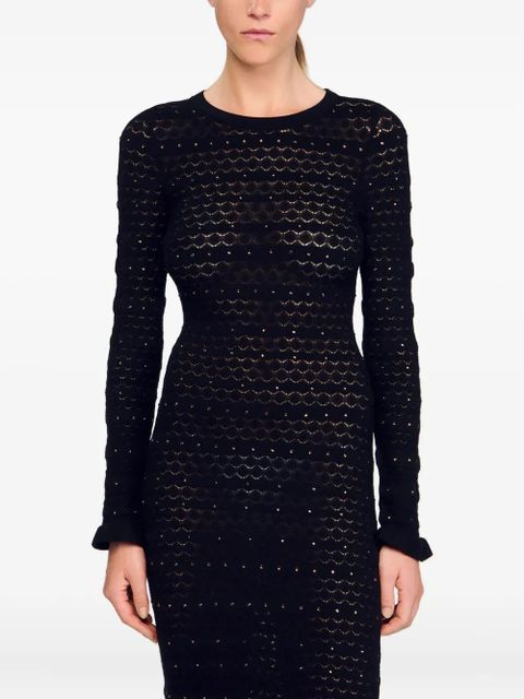 SANDRO rhinestone-embellishments maxi dress - Black