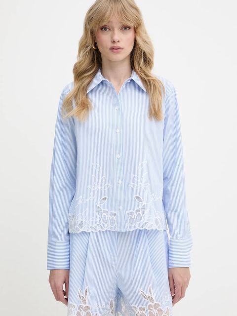 Karl Lagerfeld koszula bawełniana damska kolor niebieski regular z kołnierzykiem klasycznym A2W11028 - zdjęcie produktu nr 1