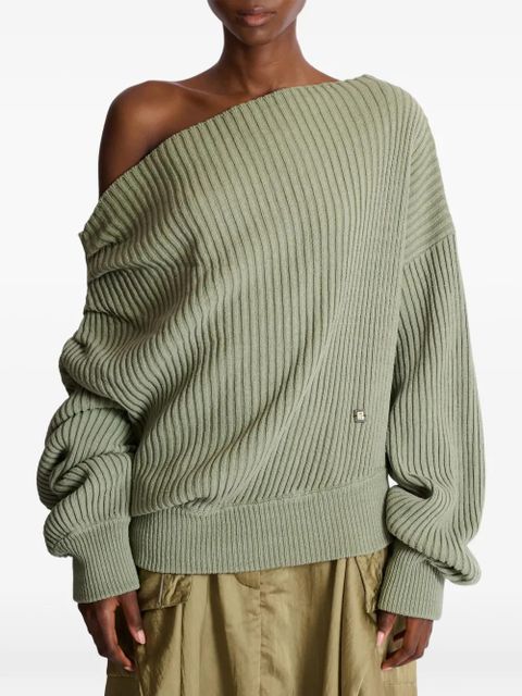 Balmain asymmetric-neck ribbed-knit sweater - Green