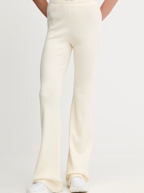 Guess spodnie z domieszką wełny FLAMINIA damskie kolor beżowy dzwony high waist V5BB08 Z3JD2