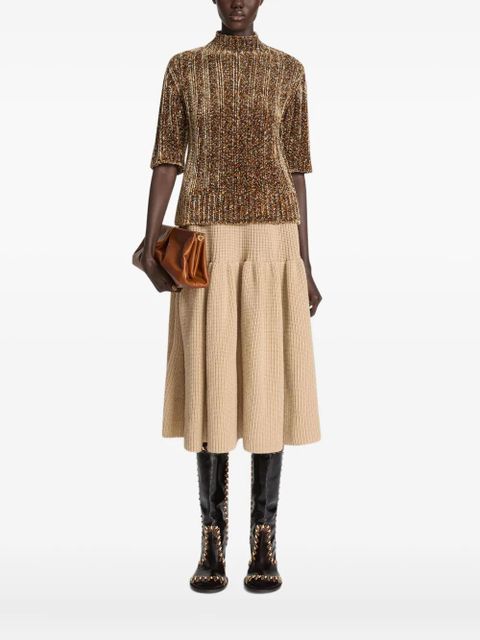 DRIES VAN NOTEN wool ribbed midi skirt - Neutrals - zdjęcie produktu nr 1
