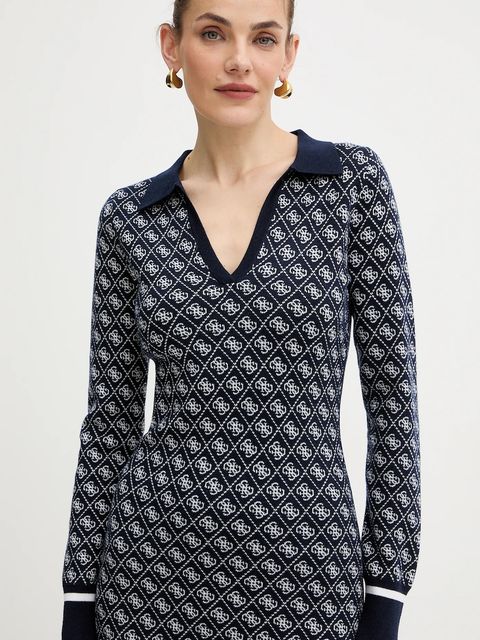 Guess sukienka z domieszką wełny AUBREY kolor granatowy mini dopasowana W5BK25 Z3JD2