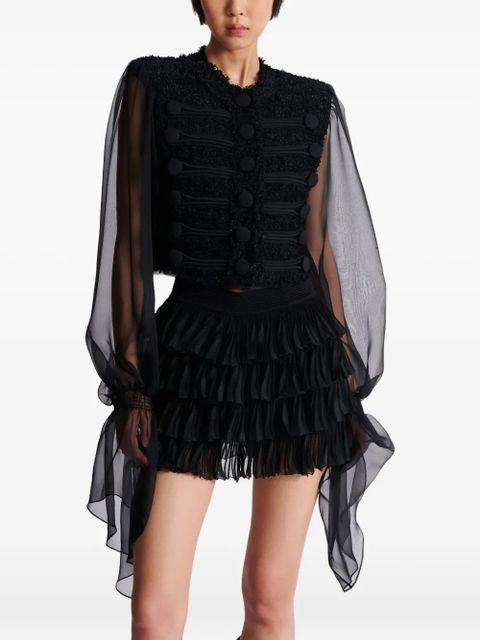 Balmain chiffon-sleeve tweed jacket - Black - zdjęcie produktu nr 2