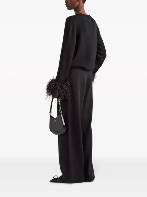 Prada feather-trim cashmere trousers - Black