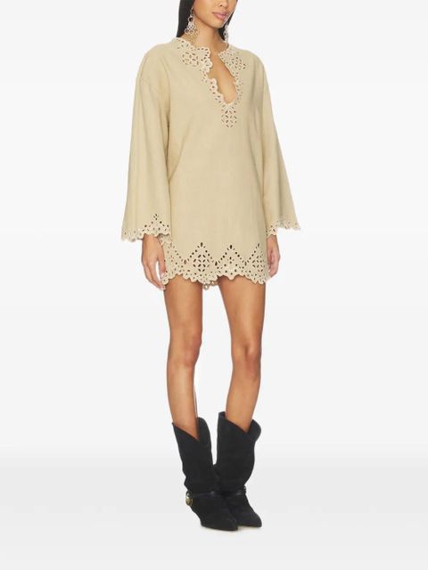 ISABEL MARANT Sherazade laser-cut V-neck mini dress - Neutrals - zdjęcie produktu nr 2