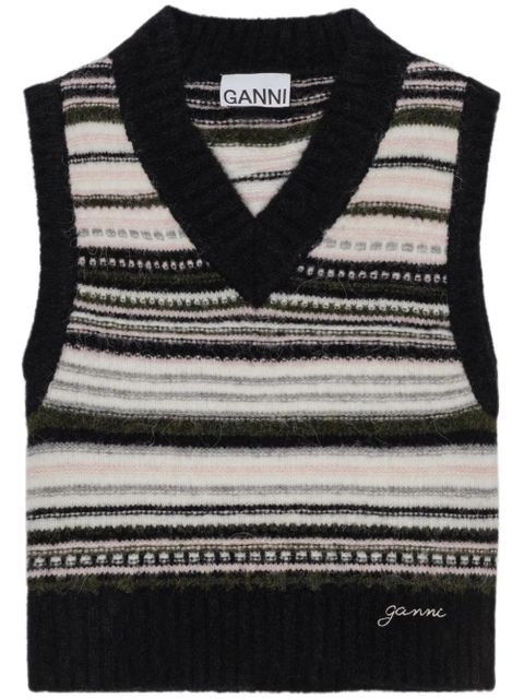 GANNI v-neck sleeveless knitted top - Black