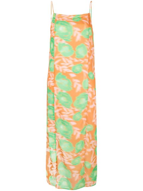 GANNI floral-print slip dress - Orange