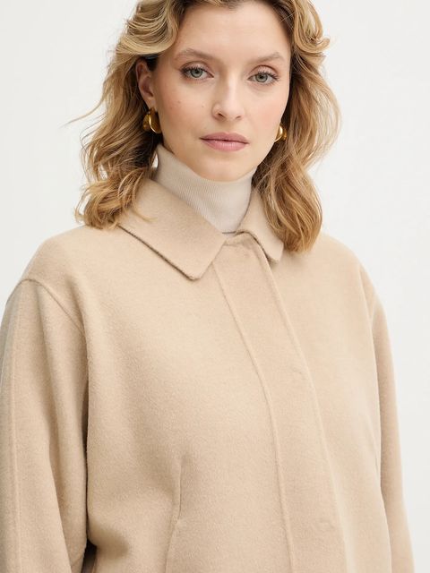 BOSS płaszcz wełniany damski kolor beżowy przejściowy 50543170