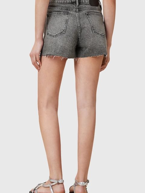 AllSaints szorty jeansowe TATE damskie kolor szary gładkie high waist W076EC