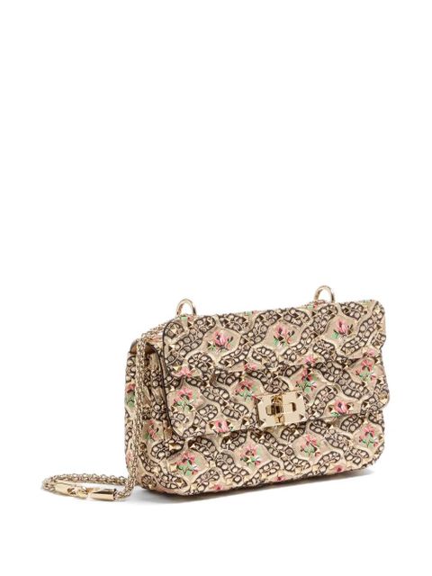 Valentino Garavani Rockstud Spike small bag in Papier Floral jacquard fabric - Neutrals