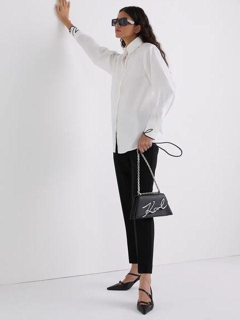 Karl Lagerfeld koszula bawełniana damska kolor biały regular z kołnierzykiem klasycznym A3W11023 - zdjęcie produktu nr 2