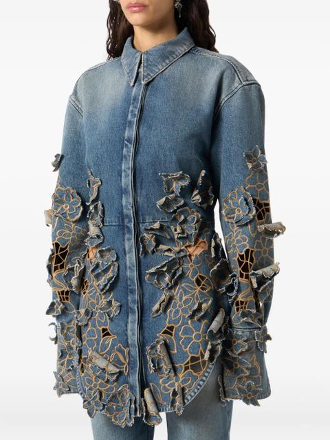 Blumarine floral-lace denim shirt - Blue - zdjęcie produktu nr 2