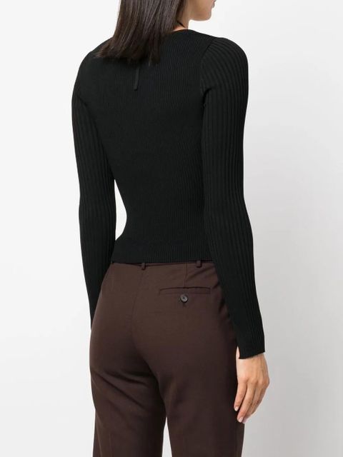 Simkhai Alexia neck-tie ribbed top - Black