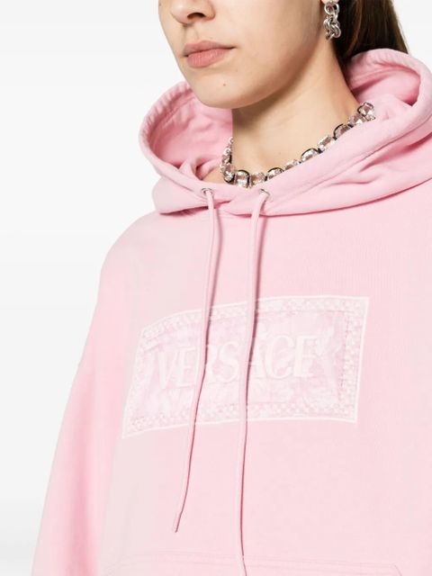 Versace logo-embroidered cotton hoodie - Pink