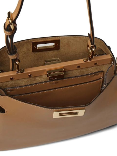 FENDI small Peekaboo logo shlouder bag - Brown