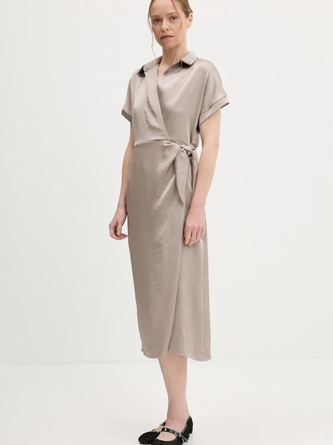 Answear.LAB sukienka kolor beżowy midi prosta