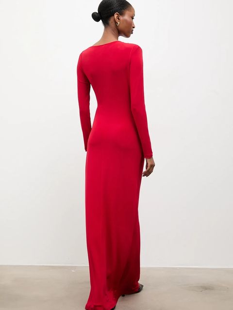 Answear.LAB sukienka kolor czerwony maxi dopasowana