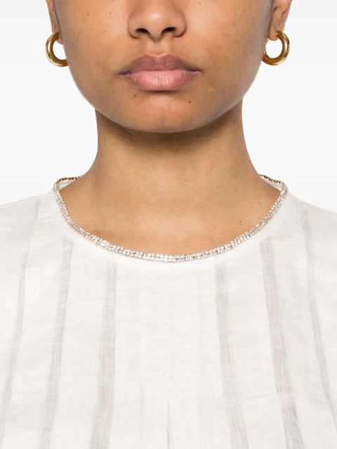 SANDRO pleated rhinestone-neck crop top - White