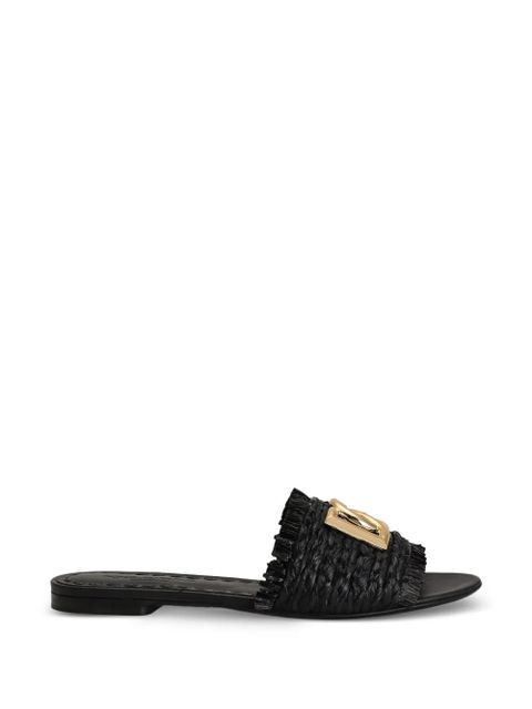 Dolce & Gabbana woven raffia slippers with fringe - Black - zdjęcie produktu nr 1