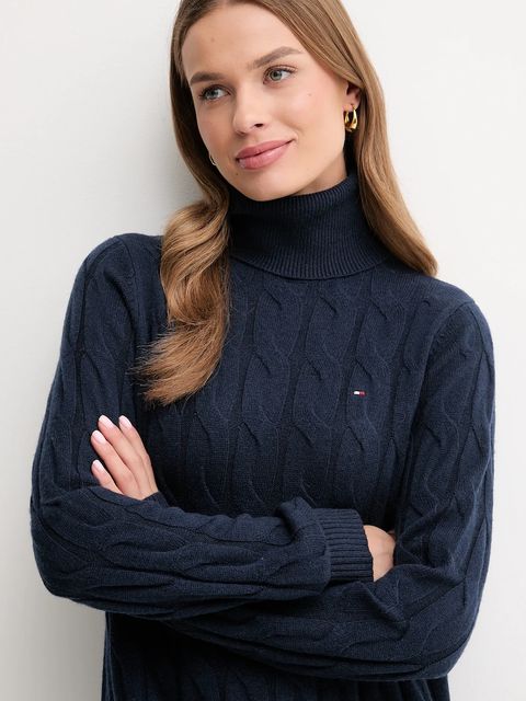 Tommy Hilfiger sukienka z dodatkiem wełny kolor granatowy maxi prosta WW0WW46429