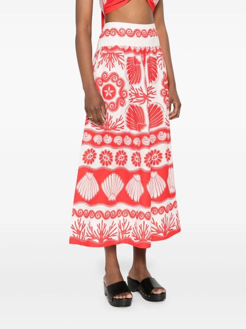 FARM Rio Ainika shell-print midi skirt - Red
