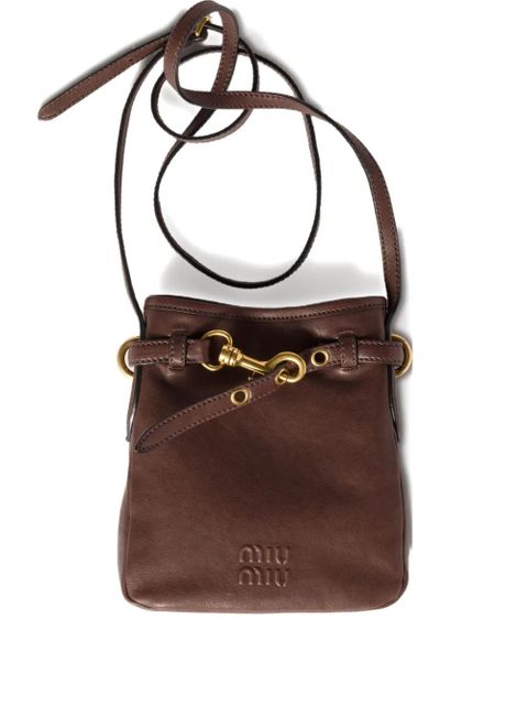Miu Miu embossed-logo leather pouch - Brown