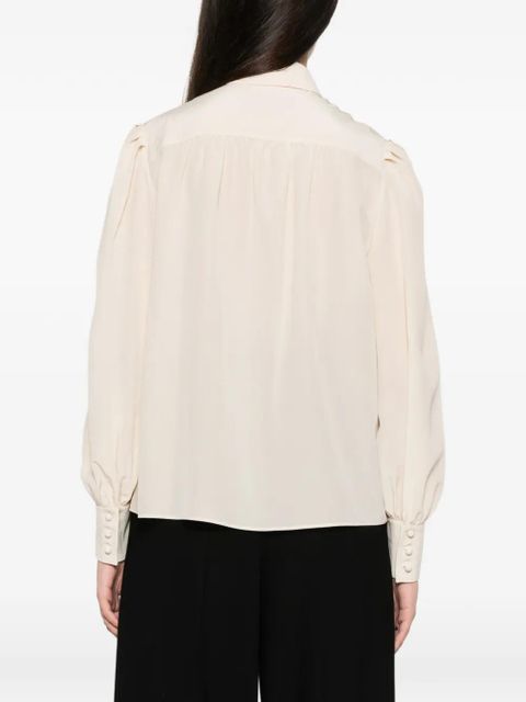 Valentino Garavani floral-embroidered pleated-sleeve blouse - Neutrals