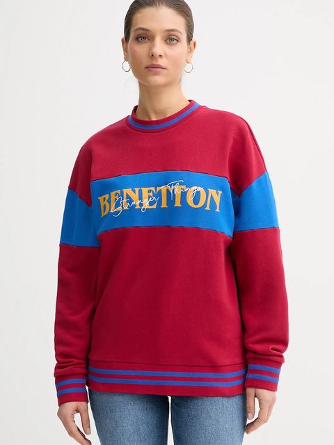 United Colors of Benetton bluza bawełniana x Stranger Things kolor bordowy z nadrukiem 342ZU10BA - zdjęcie produktu nr 1