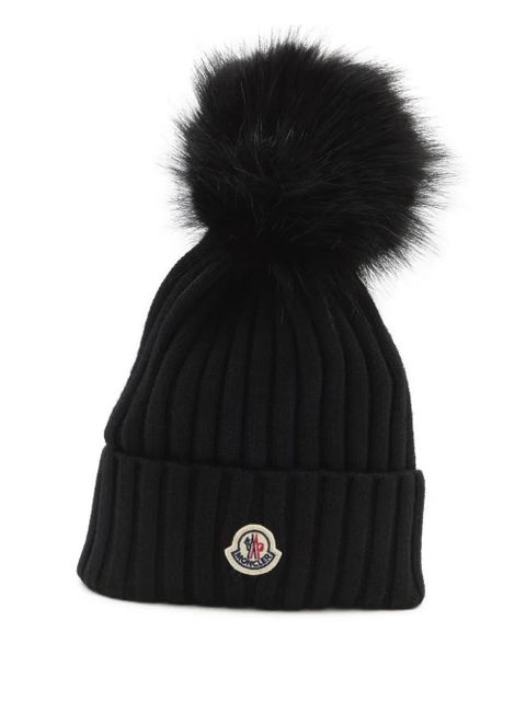 Moncler ribbed knit pom-pom beanie - Black - zdjęcie produktu nr 1