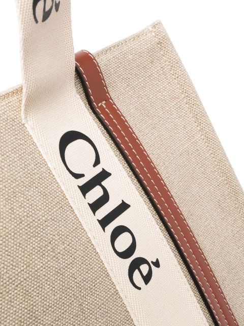 Chloé Woody linen tote bag - Neutrals - zdjęcie produktu nr 2