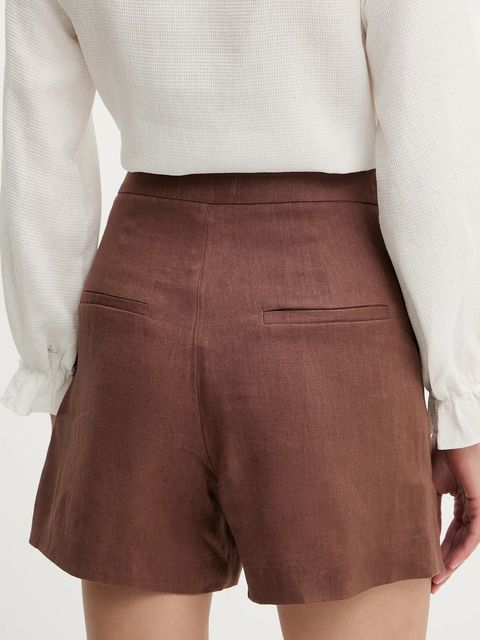 Answear.LAB szorty lniane damskie kolor brązowy gładkie high waist - zdjęcie produktu nr 2