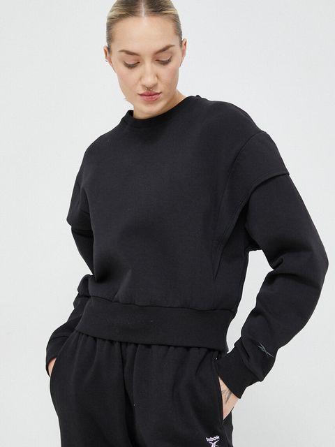 Reebok bluza damska kolor czarny gładka