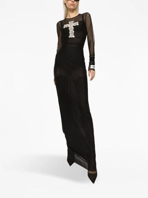 Dolce & Gabbana cross-embellished tulle long dress - Black