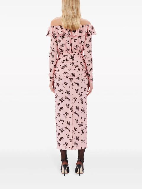 Alessandra Rich floral-print ruffle off-shoulder dress - Pink - zdjęcie produktu nr 2