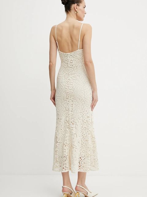 Bardot sukienka bawełniana kolor beżowy midi dopasowana 57998DB6 - zdjęcie produktu nr 2