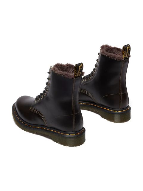 Dr. Martens workery skórzane 1460 Serena damskie kolor brązowy na platformie lekko ocieplone DM41414020