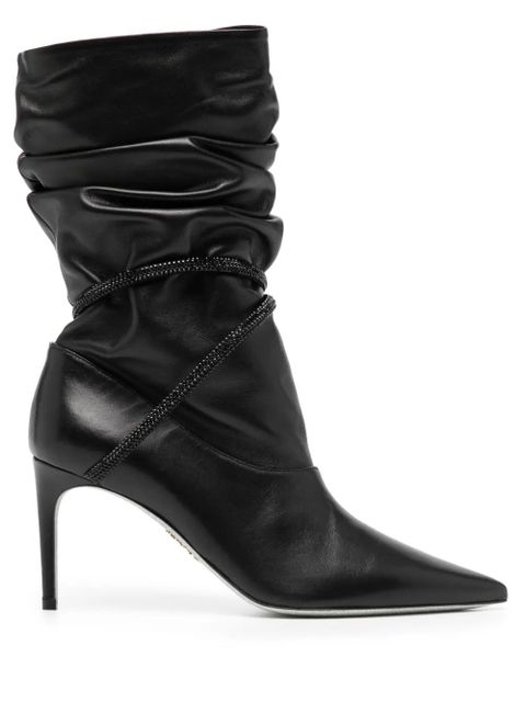 René Caovilla 80mm ruched leather boots - Black - zdjęcie produktu nr 1