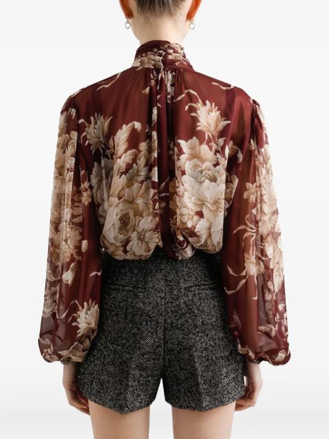 Dolce & Gabbana floral-print bow blouse - Brown